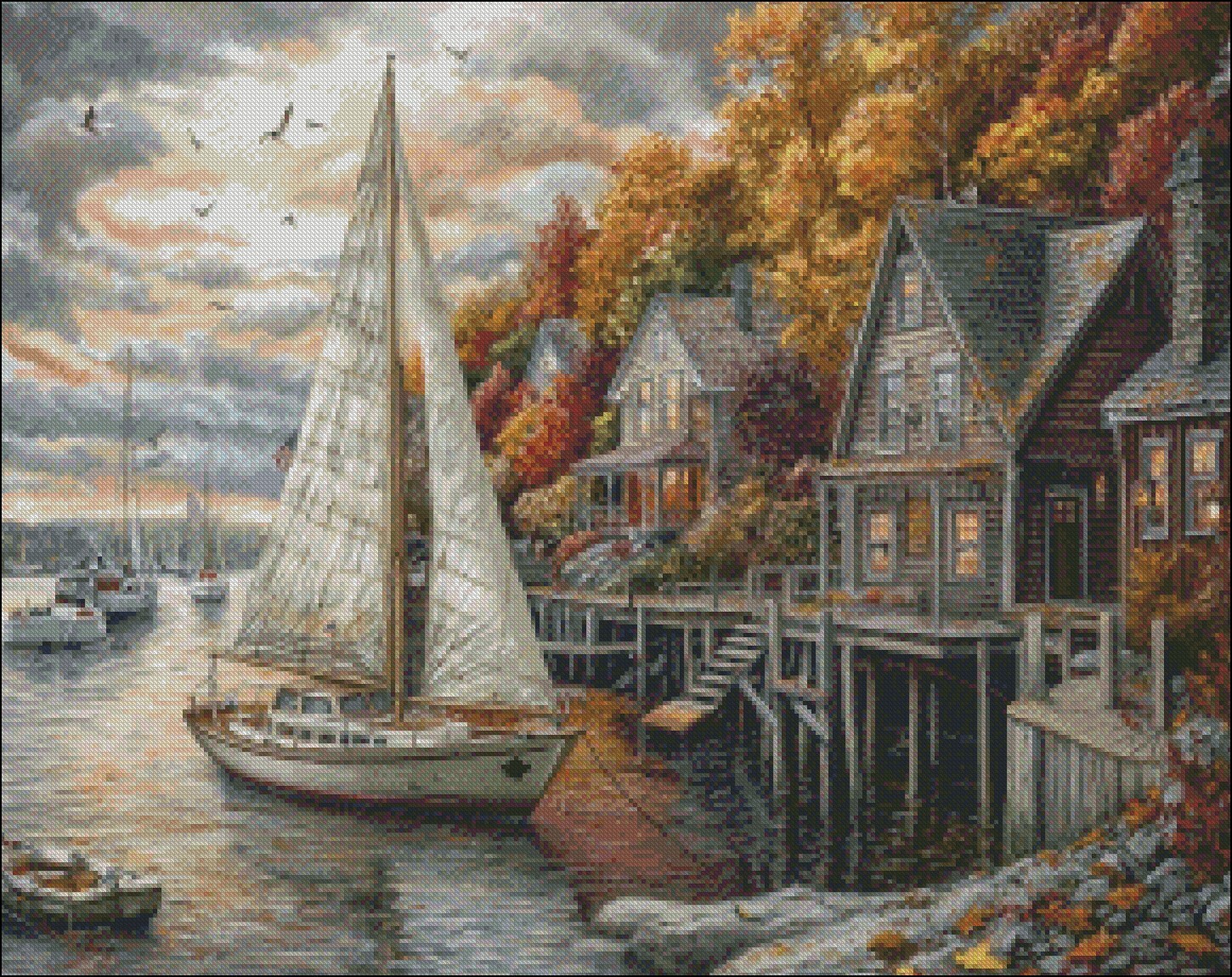 Good Times Harbor - DIY Chart Counted Cross Stitch Patterns Needlework DMC Color