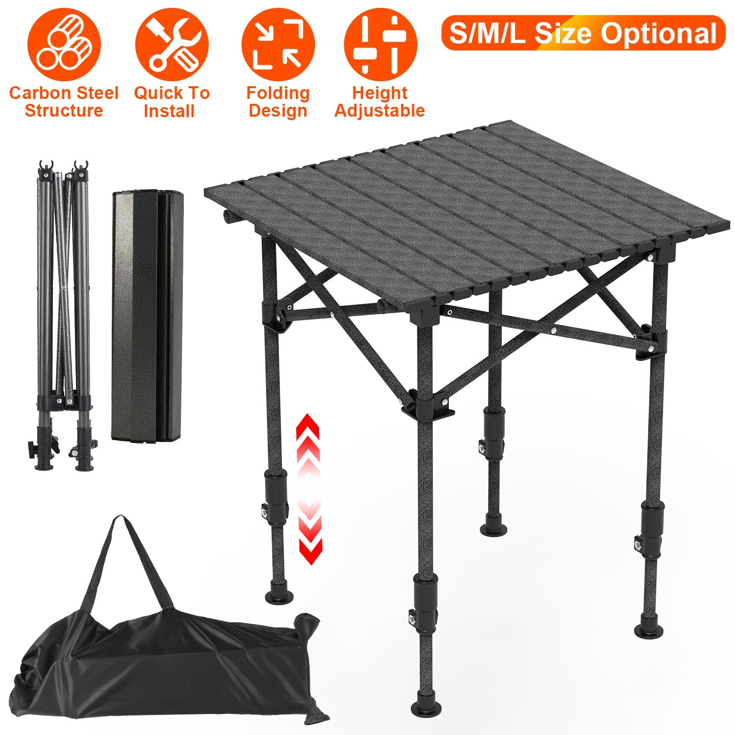 Portable Folding Camping Table with Adjustable Height Legs Hanging Net Rustproof