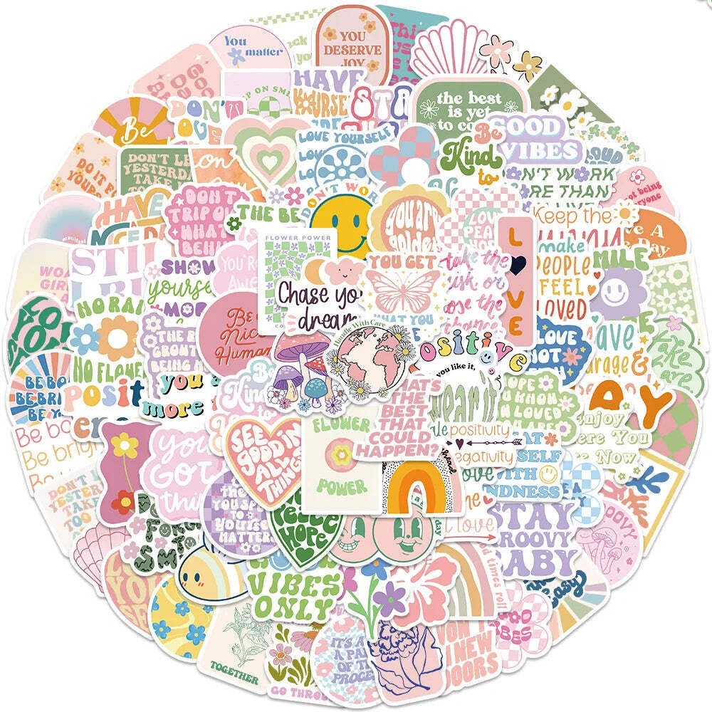 100PCS Pink Motivational Phrase Waterproof Stickers for Luggage and Skateboard