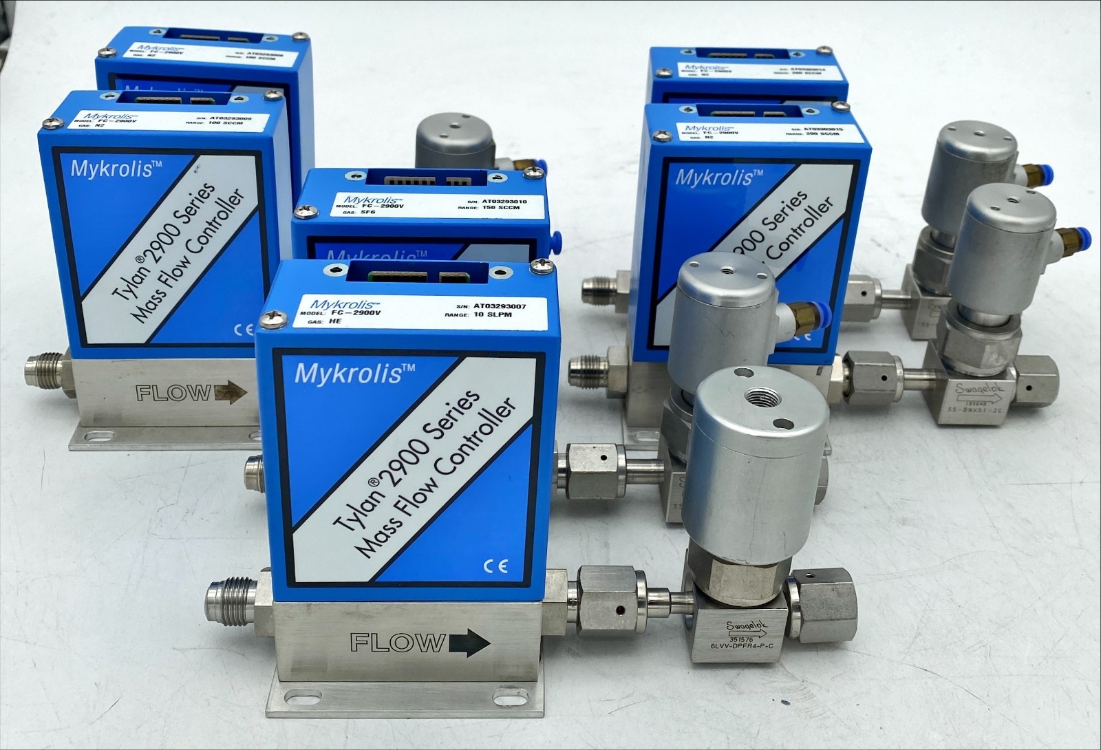 Mykrolis Tylan FC-2900V  Mass Flow Controllers, lot of 6 (SEE LIST) FREE SHIP