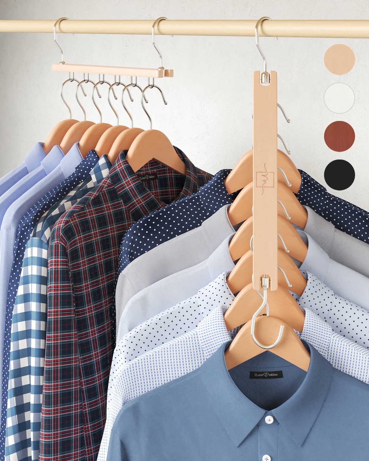 Space Saving Hangers for Closet – 4 Pack European Beechwood 6-Tier Shirt Orga...