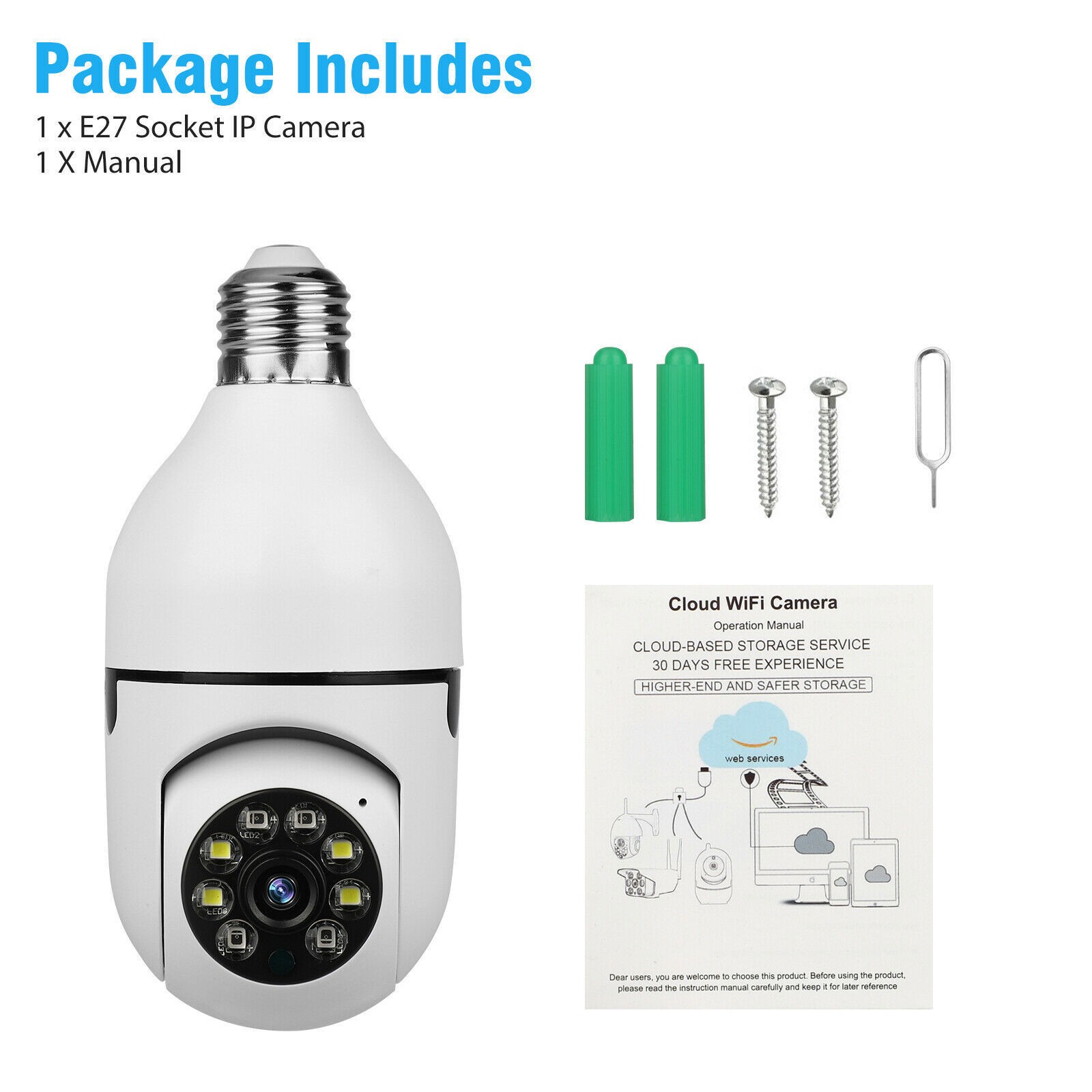 WiFi 360° Panoramic Lamp 1080P Wireless E27 Bulb Camera Smart Security Home Cam