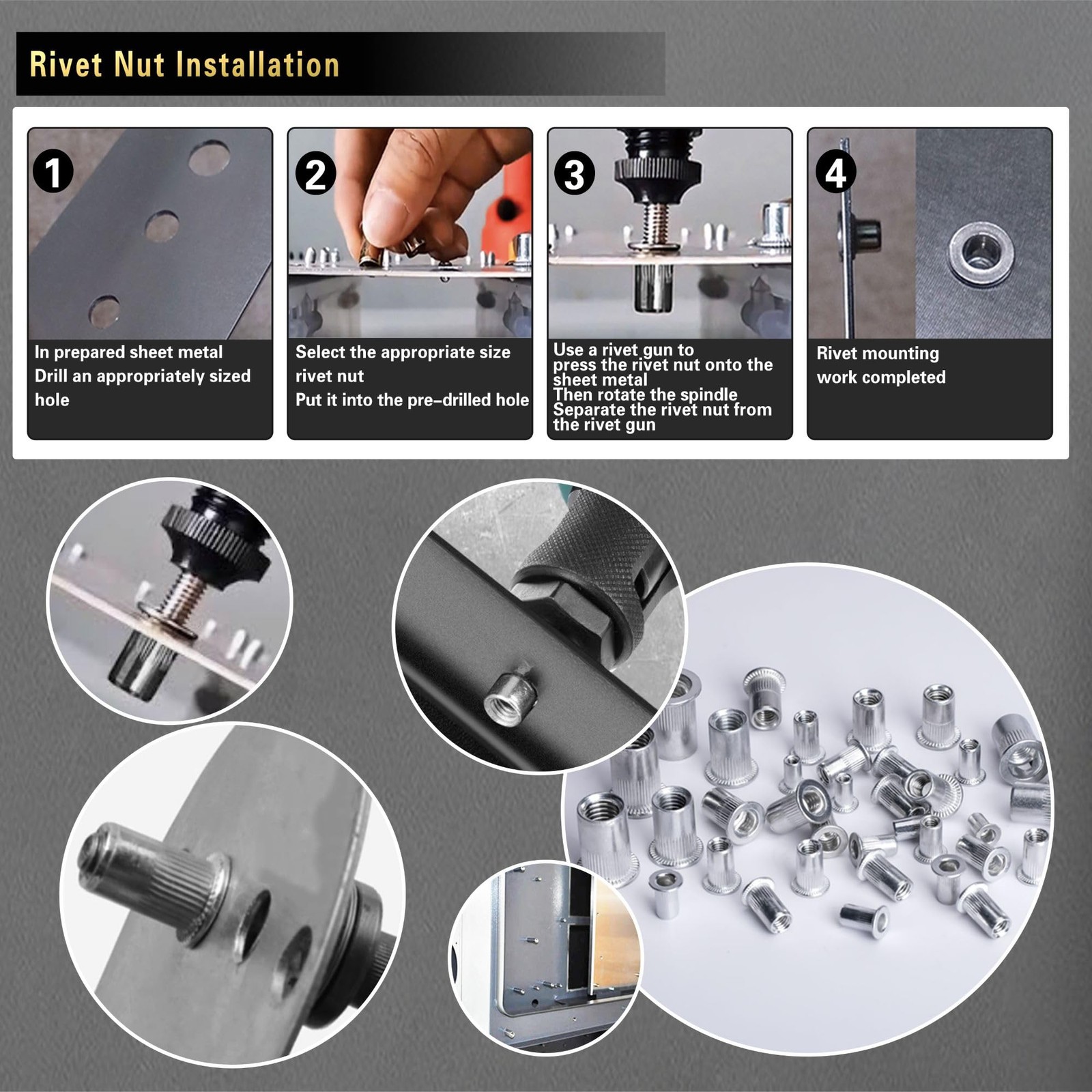 Pressure Rivet Nut Tool Kit, 430Pcs M8/M6/M5/M4/M3, Variable Length, Blue