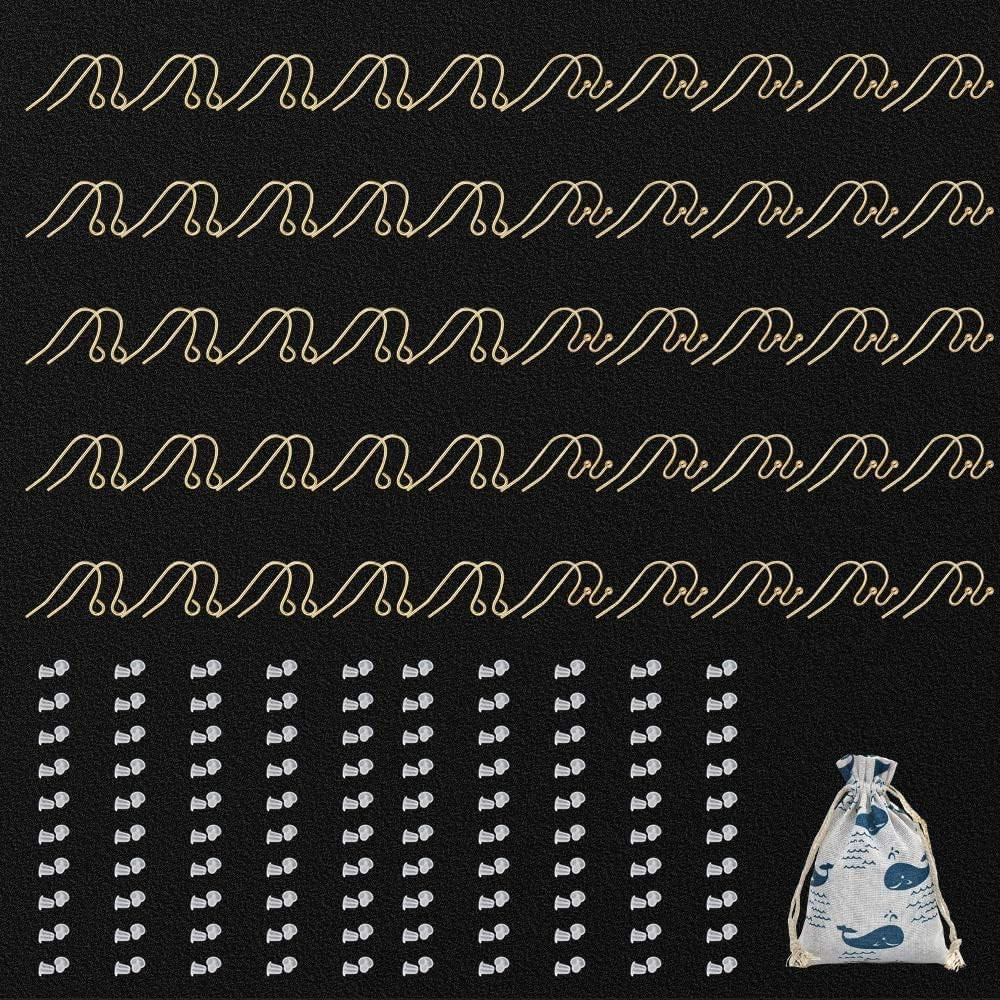 14K Gold Earring Hooks Real Hypoallergenic 100Pcs Ball Dot Ear Wires + Fish Hook