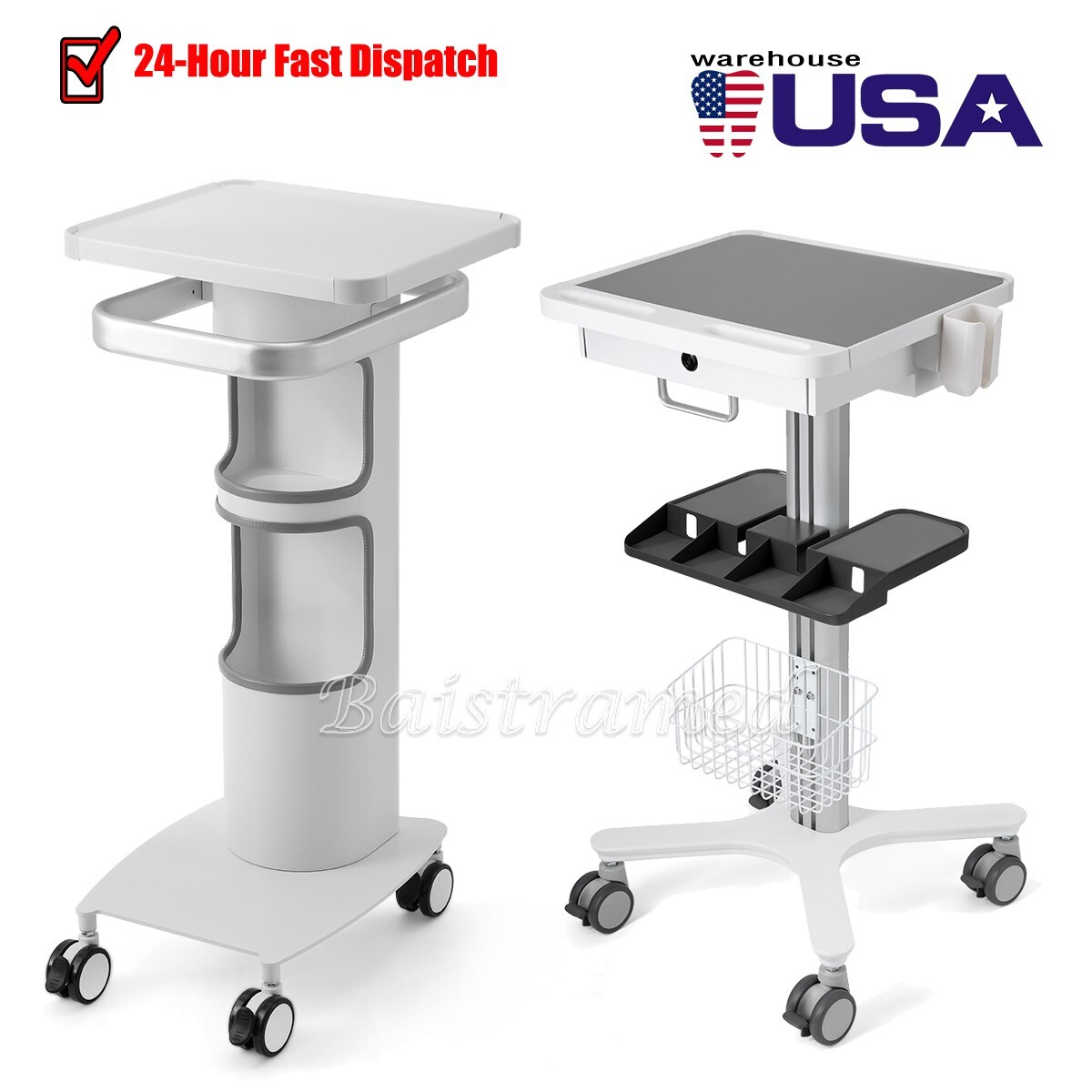 Dental Multi-Function Trolley Cart -Compact 360° LOCKABLE WHEELS built-in plug