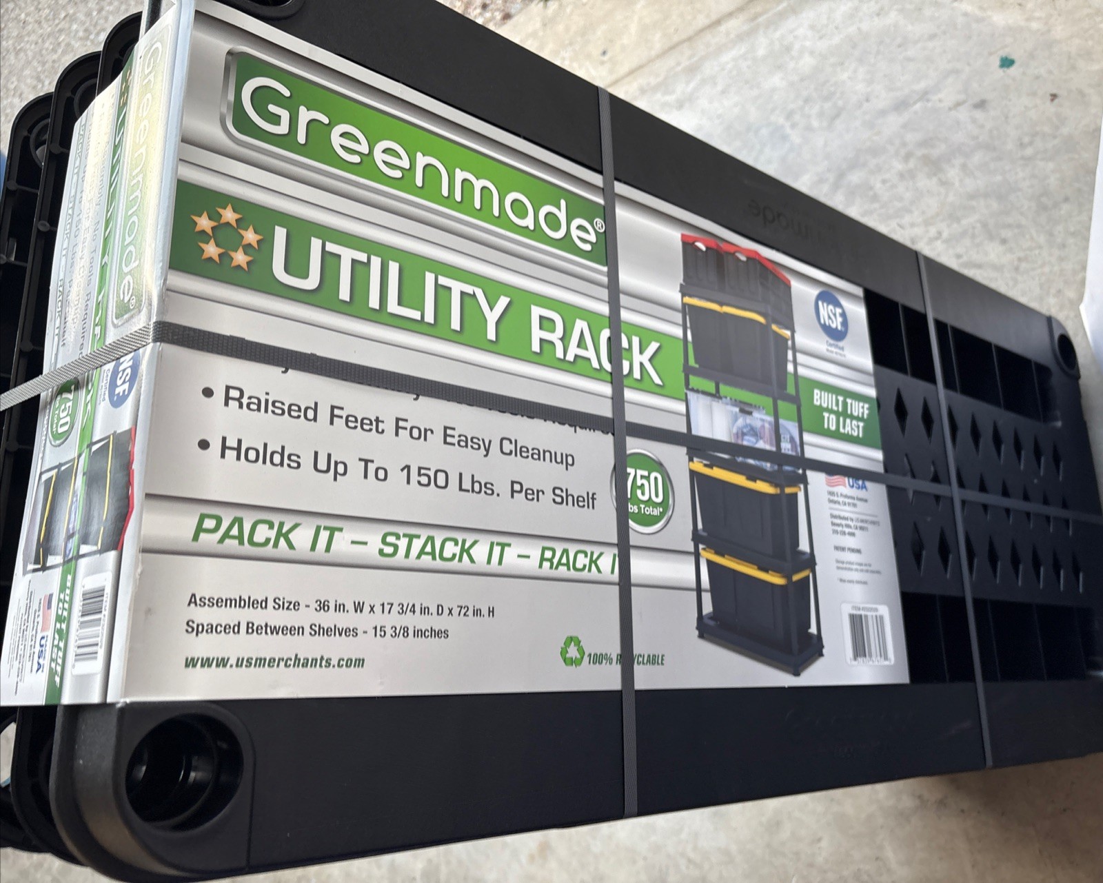 Greenmade Utility Storage Rack Black Total 750 lbs - 150 lbs per shelf