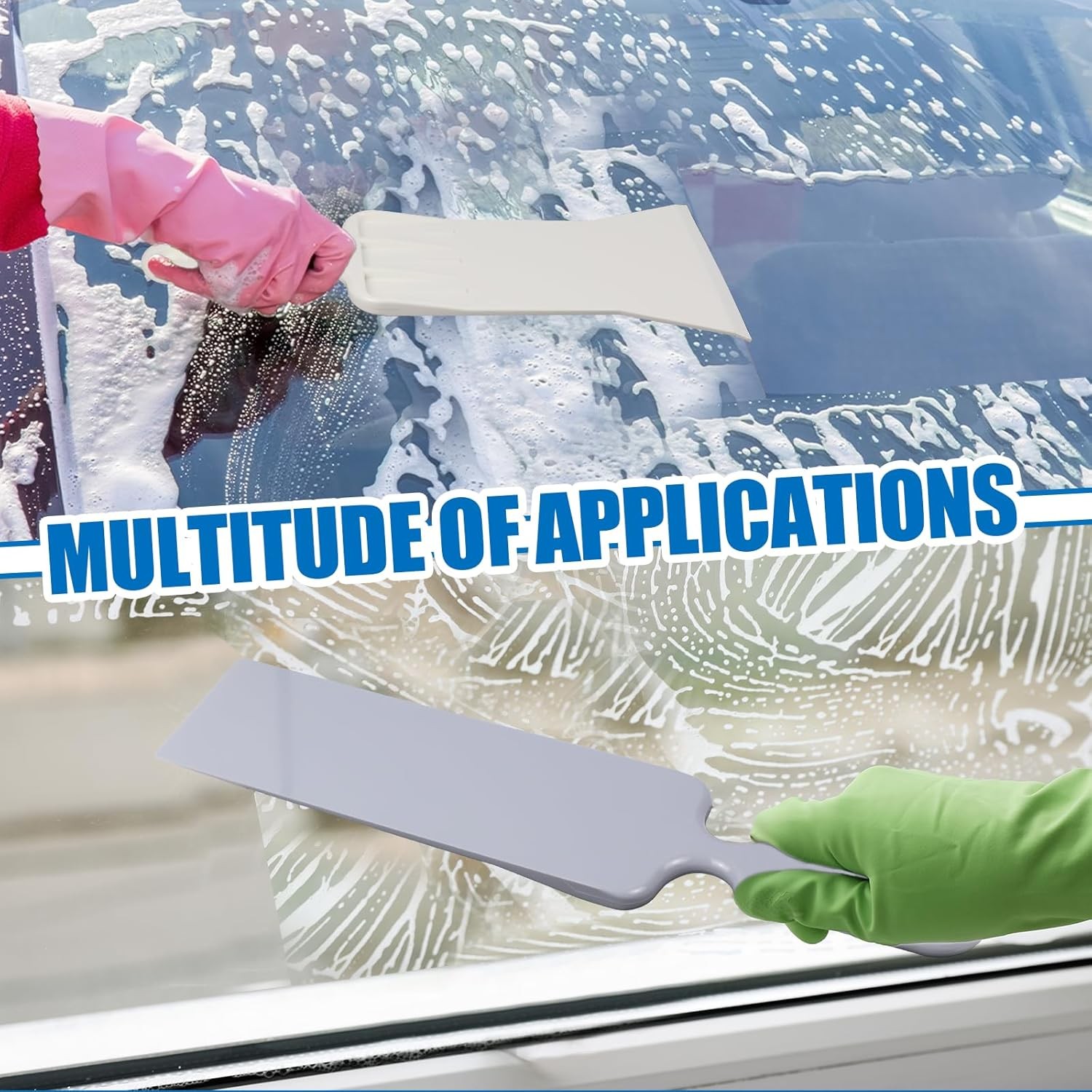 2PCS Car Bulldozer Squeegee, Long Handle Tint Tools, Scrubber Bulldozer Squeegee