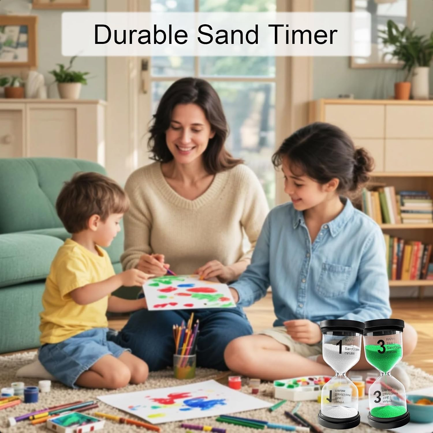 3 Minute Sand Timer for Classroom, Plastic Hourglass Sand Clock, Acrylic Small H