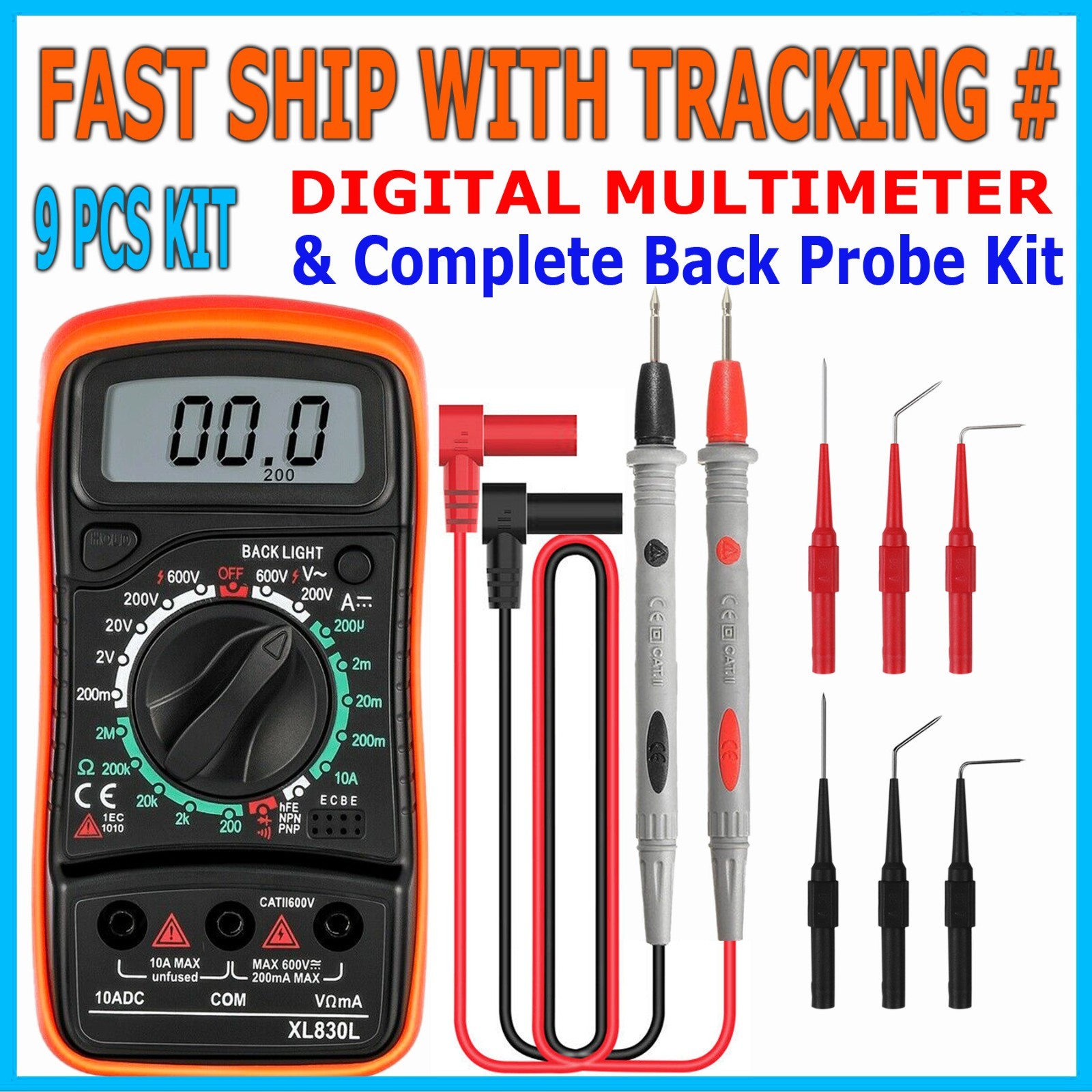 Digital Multimeter AC DC Voltmeter Ammeter Ohmmeter Volt Tester Meter XL830L