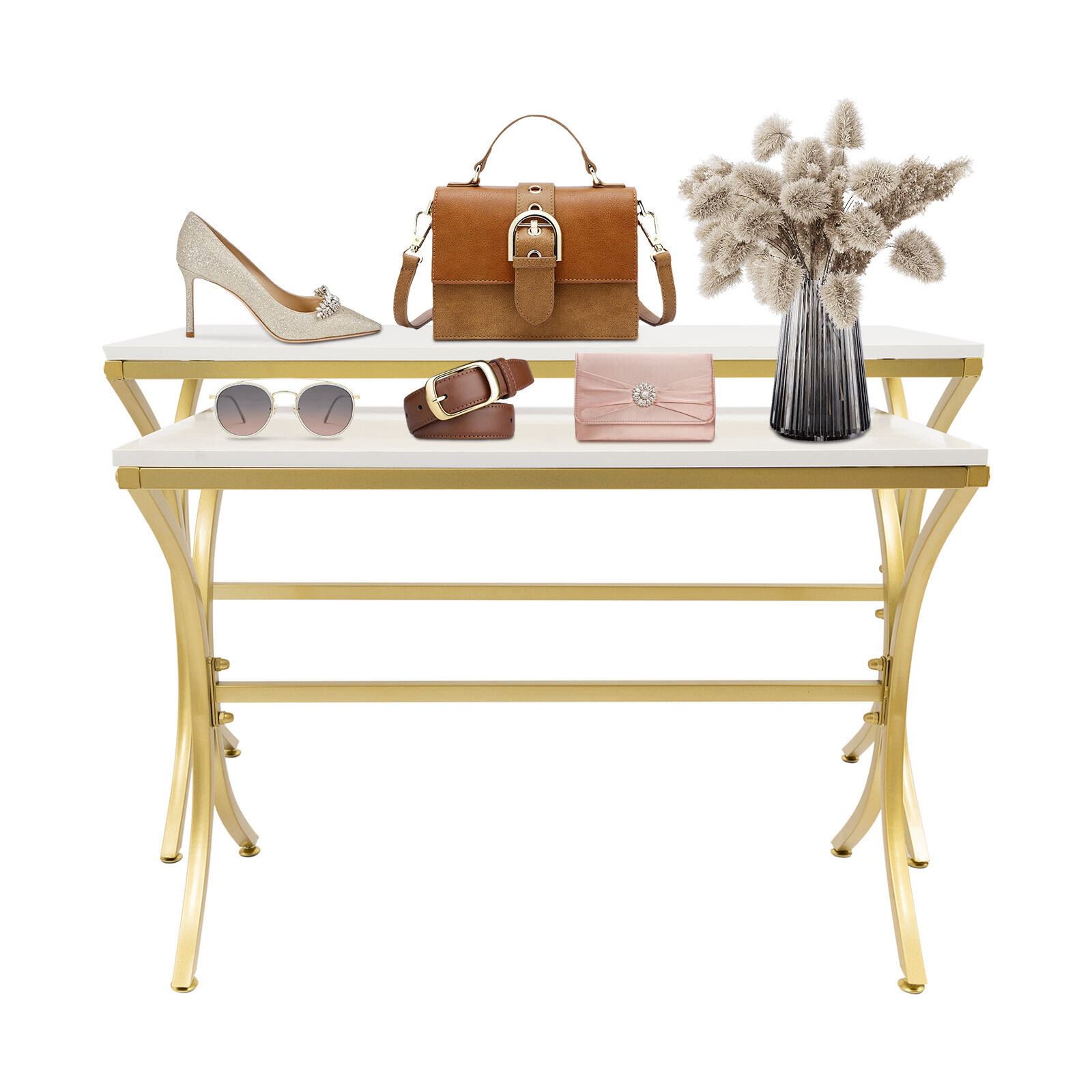 2pcs Modern Nesting Tables Handbag Display Stands Riser Shelf Storage Table