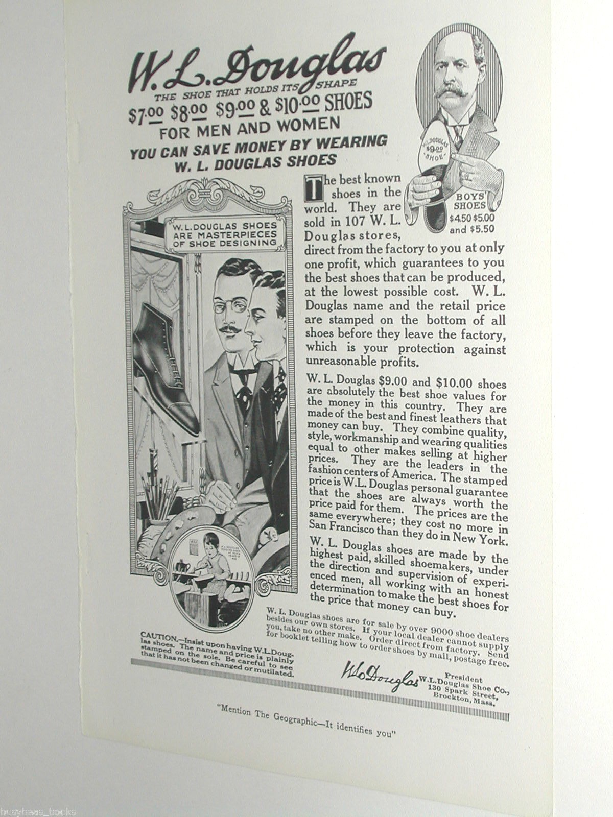 1920 W. L. Douglas Shoes advertisement, Shoemaker, shoe salesman