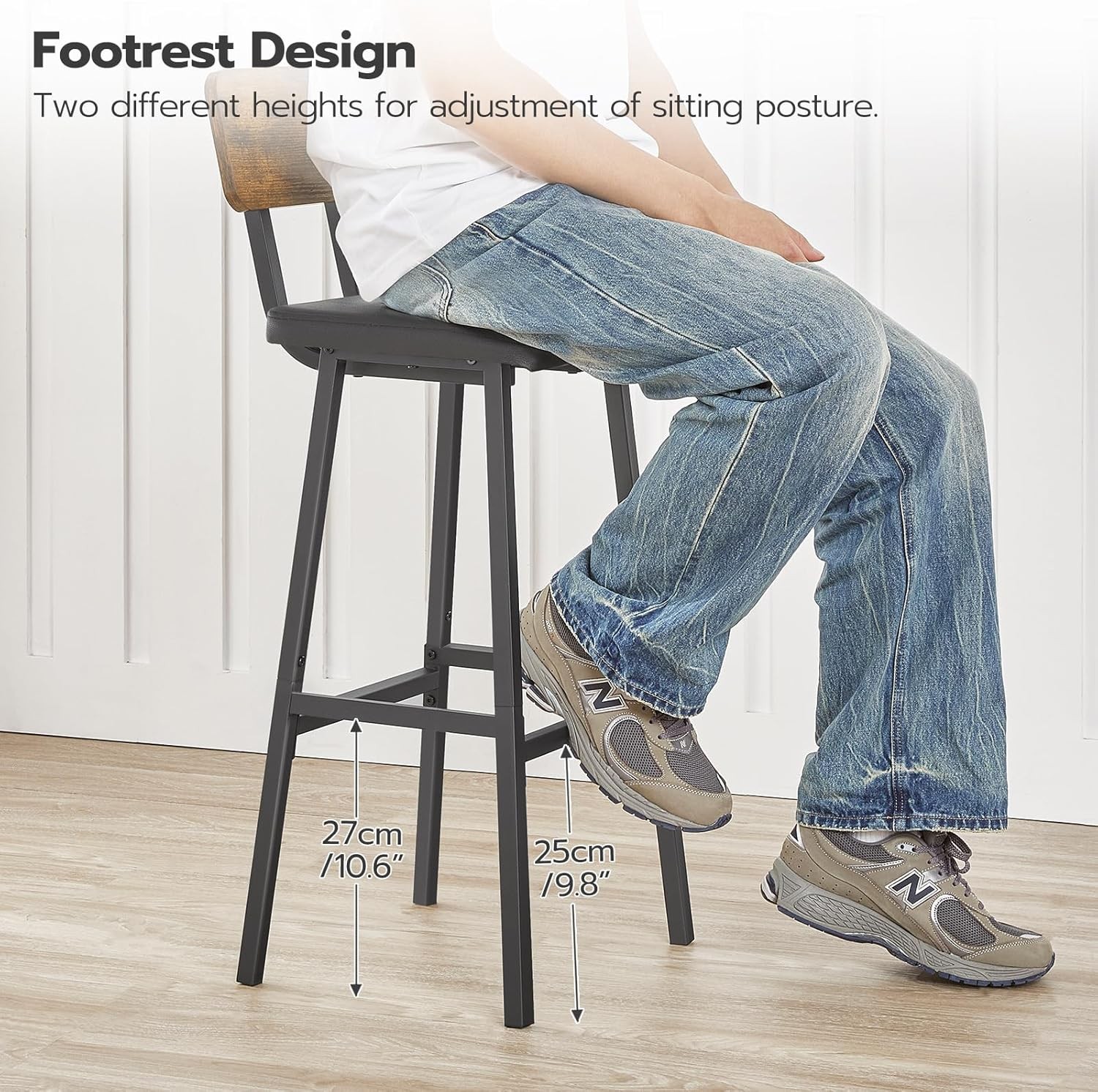 Black Bar Stools Set of 2 PU Upholstered Tall Bar Stools Kitchen Breakfast