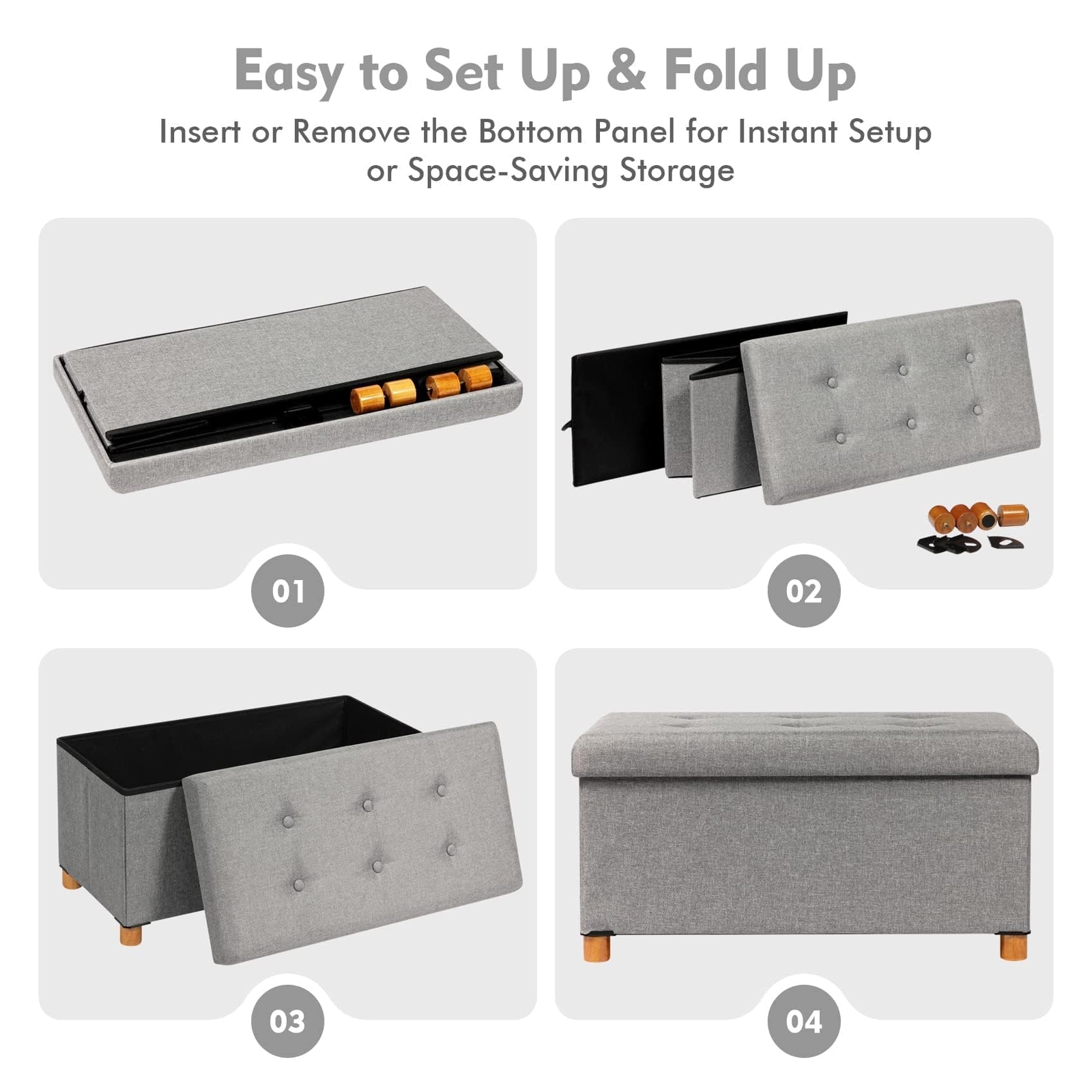 Ottoman With Storage Coffee Table Grey Footreststool Linen Toy Chest With Tray L