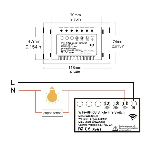 MOES WiFi RF Smart Light Switch Wall Touch Alexa Google Voice Control APP Remote