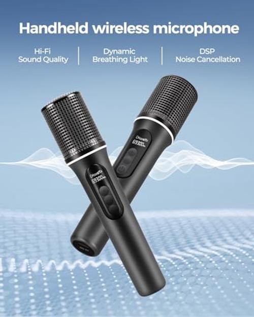 Wireless Microphones, 5-level Volume Adjustment, Dual Handheld Dynamic Mic