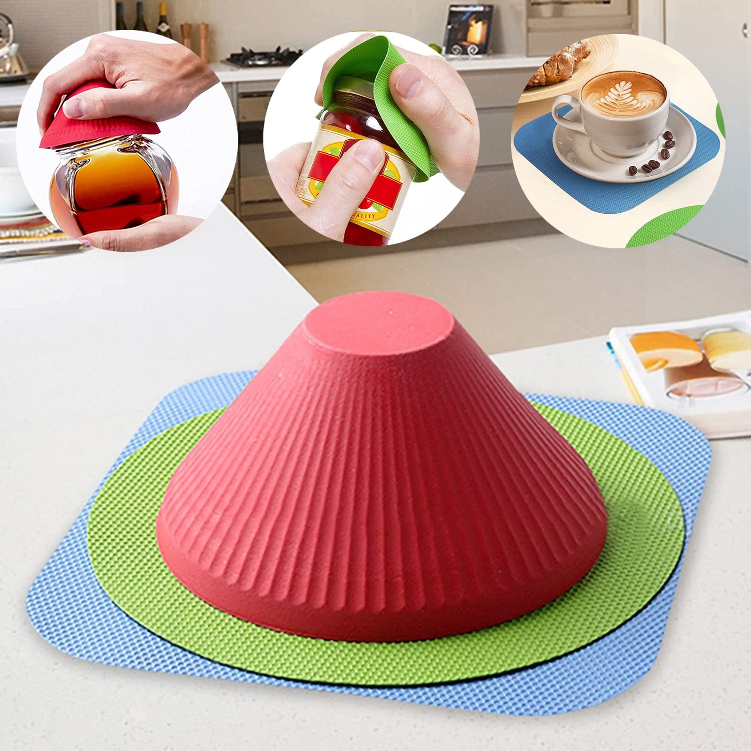 3 Pack Rubber Jar Opener Gripper Pads Multipurpose Jar Bottle Can Lids Grippers