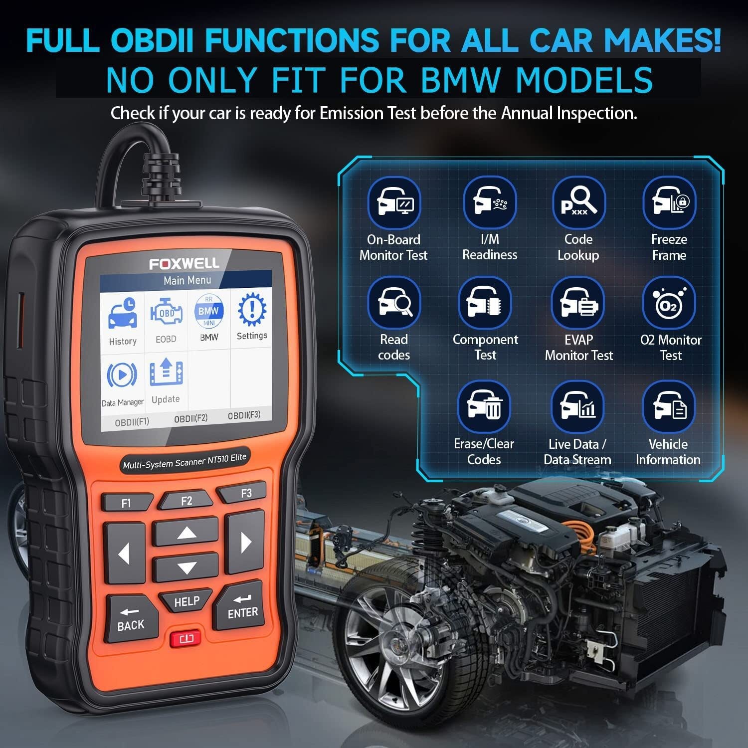 For BMW Foxwell NT510 Elite OBD2 Scanner Bidirectional ABS TPMS Diagnostic Tool