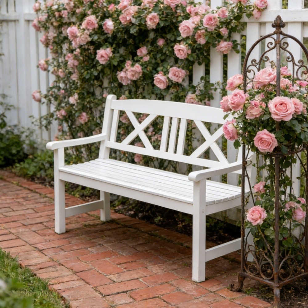 Rustic Style Garden Bench Solid Bench Corner Bench White