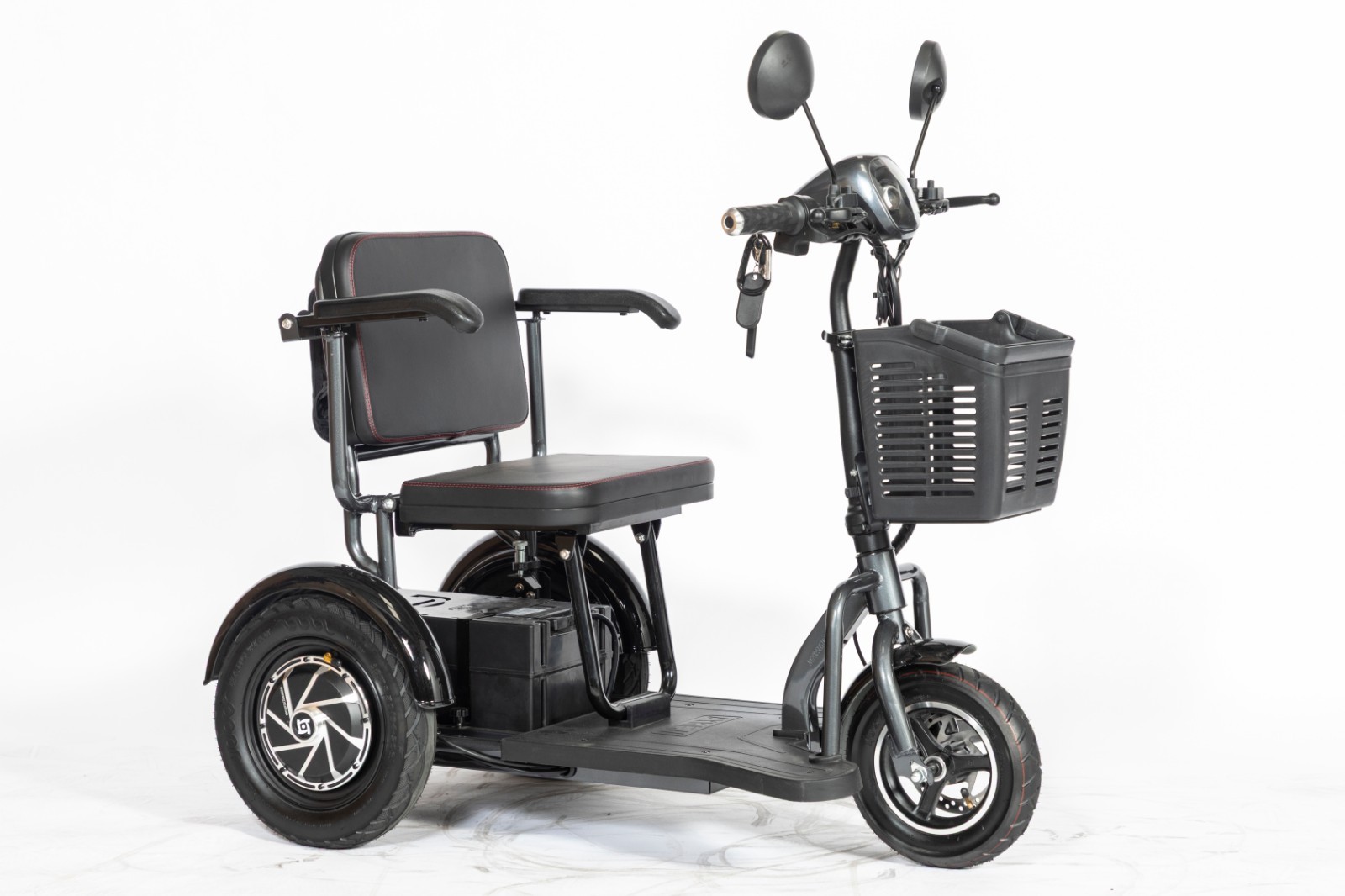Gray Tressel Fold Solo 3-Wheel Foldable Electric Scooter w/ Basket & Mirrors