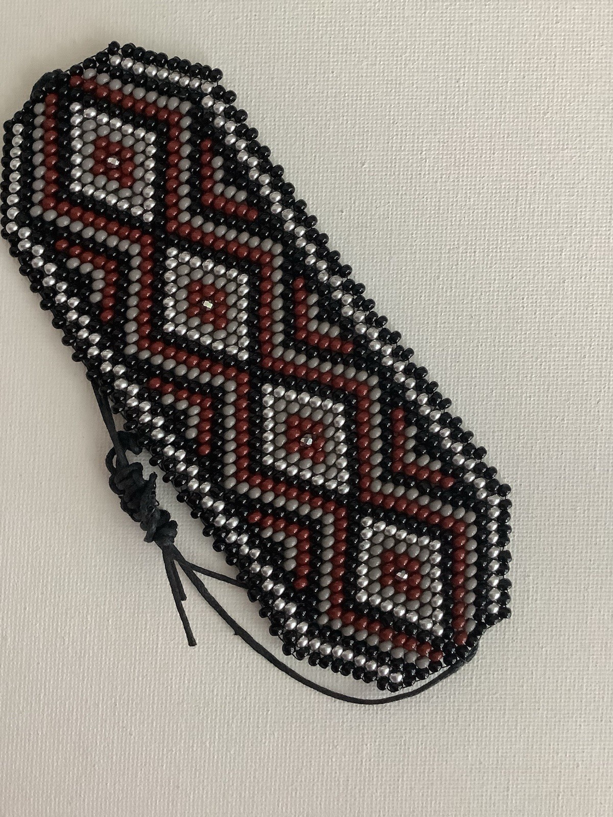 Handmade Beadweaving Bracelet Red Black Silver