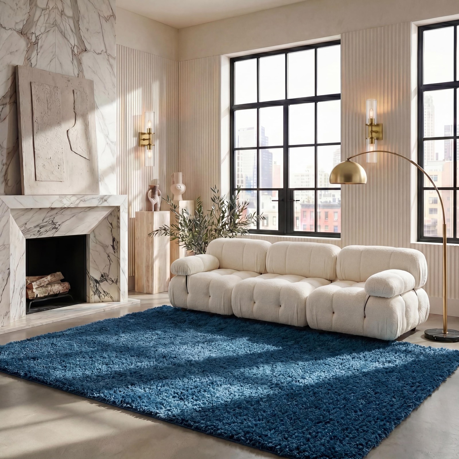 Area Rug 8x10 - August Shag Collection - Large - Navy, Solid Pattern, Non-She...