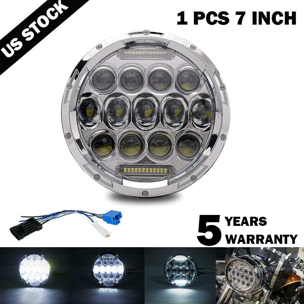 7" inch LED Chrome Round Headlight Hi/Low For Harley Street Glide Softail FLHX F