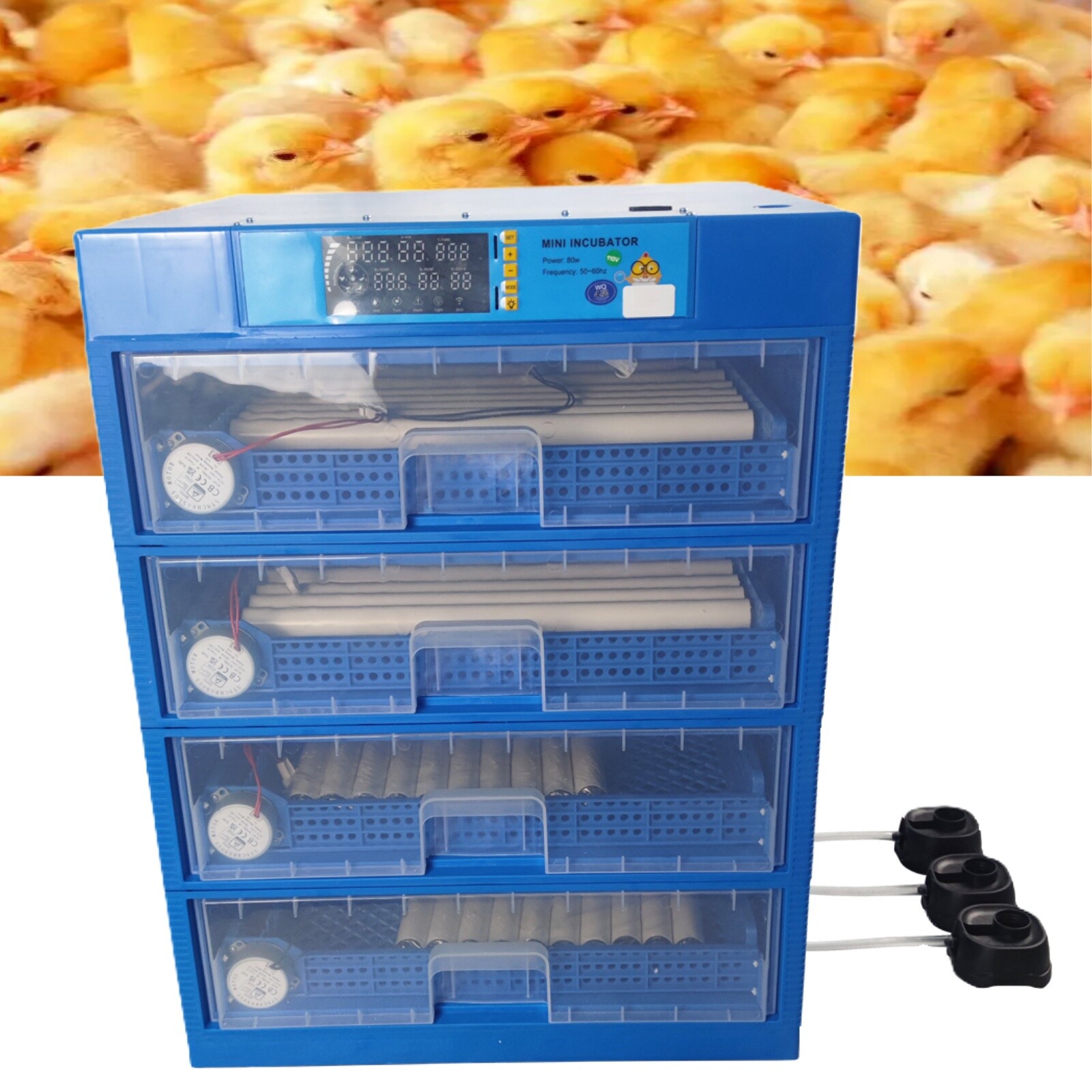 110V 256 Eggs Drawer Incubator Automatic Water Supply T&H Dual Display 15℃~30℃