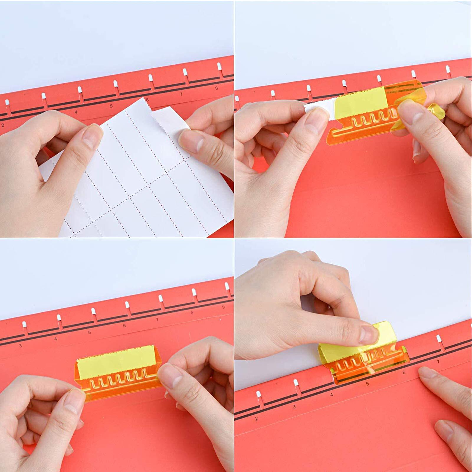 60 Pack Plastic Hanging File Folder Tabs with 120 Blank Paper Inserts