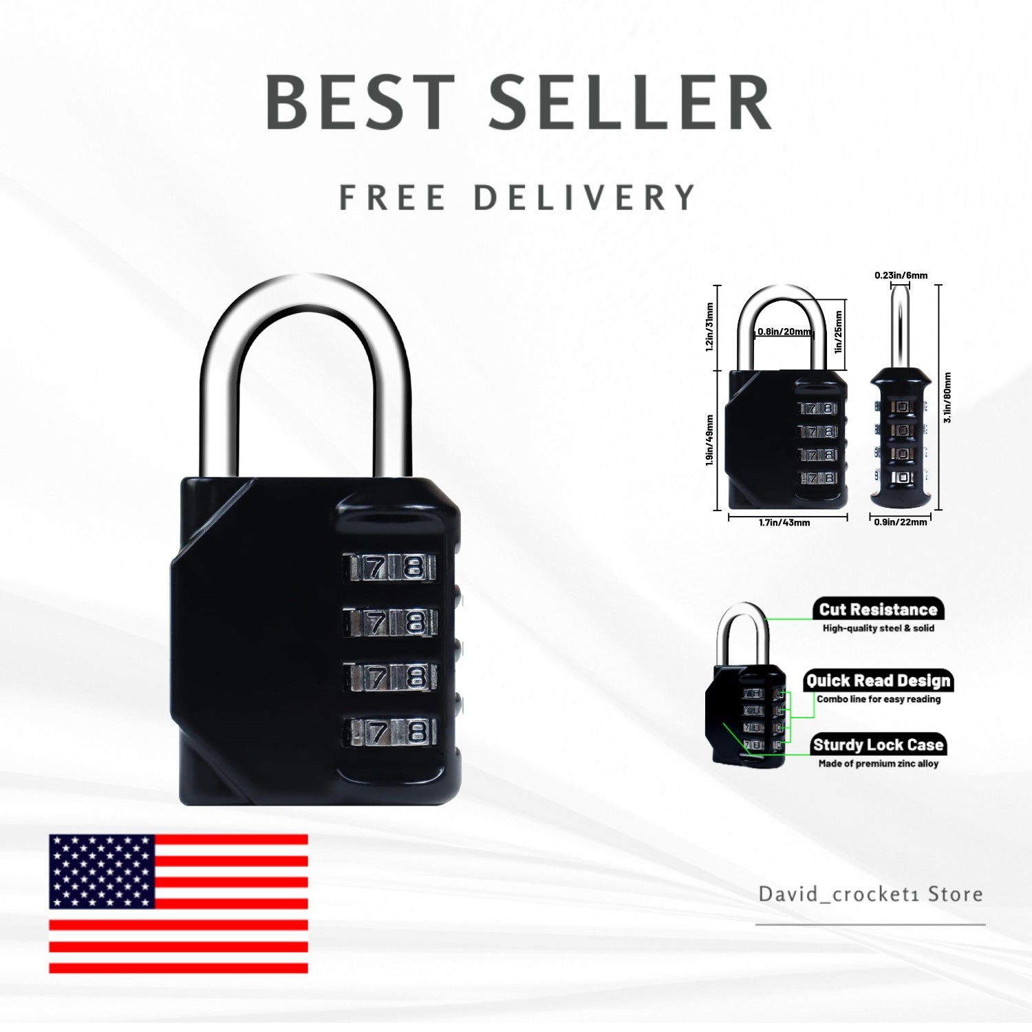 4-Digit Waterproof Combination Lock - Versatile Security for Lockers