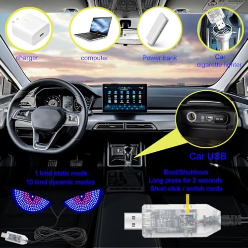 2Pcs Car Devil Eye Lights,Car Windscreen and Rear Window LED Devil Blue/Red