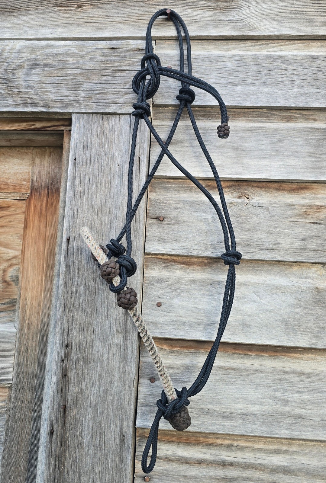 black & brown - NATURAL HORSE TRAINING -  lariat bosal rope horse halter - OOAK