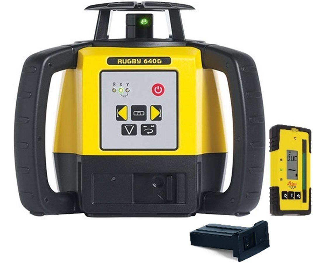 Leica Rugby 640G Green Rotary Laser with Rod Eye 120G and Li-Ion Battery
