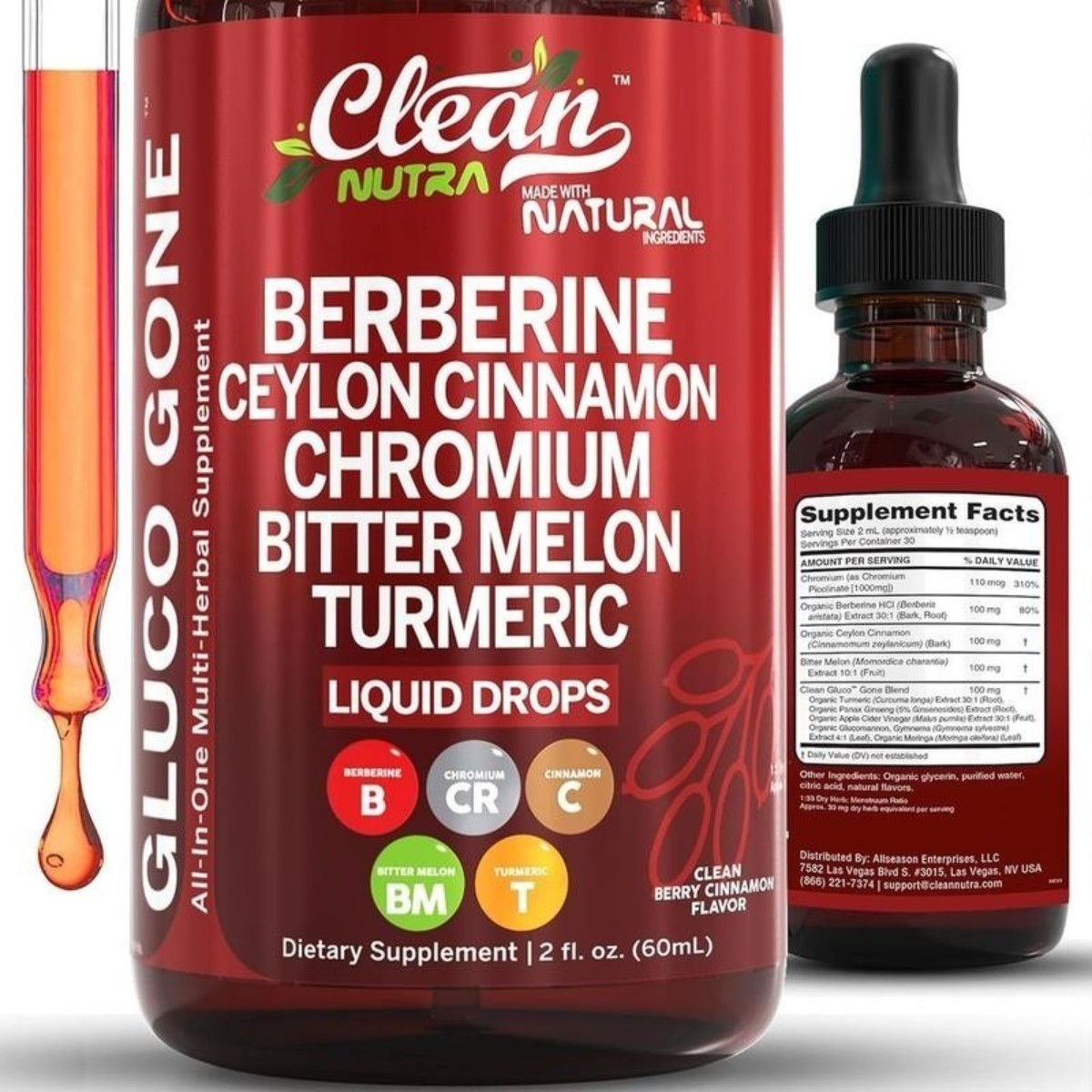 Clean Nutra Berberine & Ceylon Cinnamon Liquid Drops, Fast Absorption Supplement