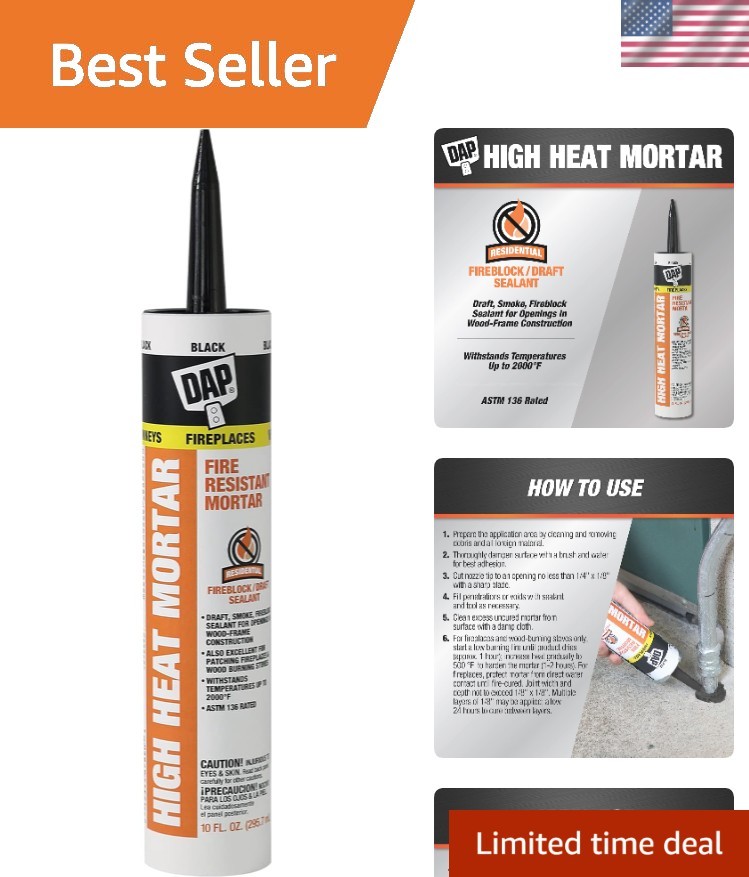 High Heat Fire Resistant Mortar - 10 Oz Non-Combustible Sealant for Repairs