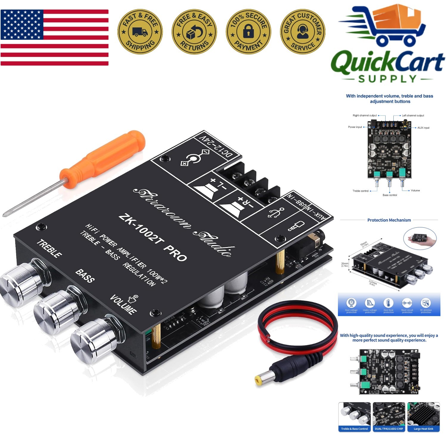 ZK-1002T 200W Amplifier Board - Easy Install with Robust Protection Features