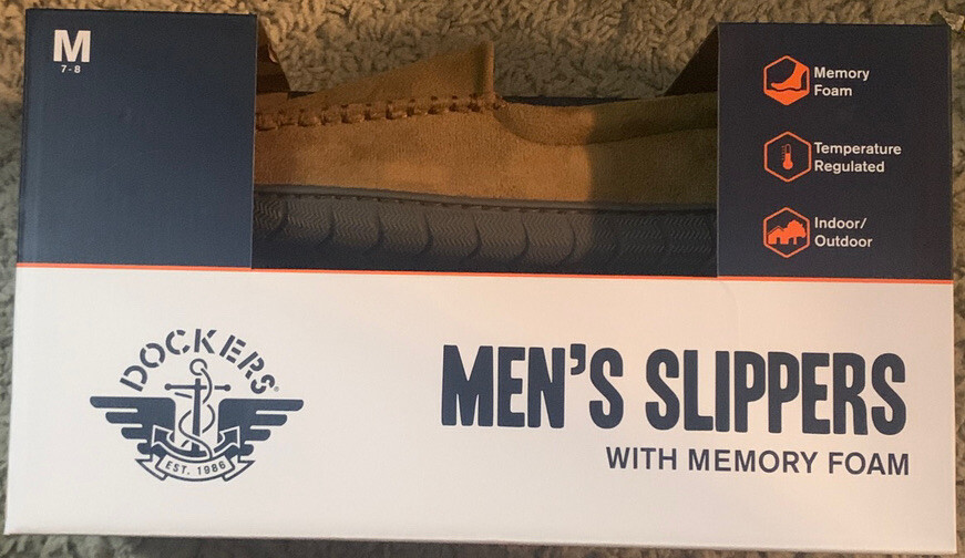 New Dockers Slippers Mens Size 7-8 (Med) US Comfortable Memory Foam Light Brown