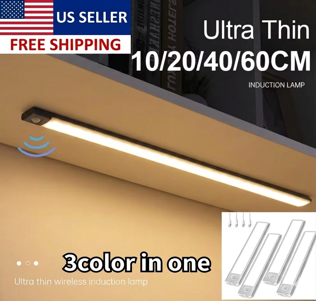 LED Motion Sensor Under Cabinet Closet Light USB Rechargeable Kitchen Lamp Strip