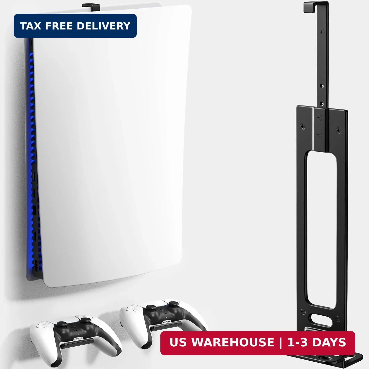 Wall Mount for PS5 with 2 Controller Holders, Sturdy Metal Console Holder Compat