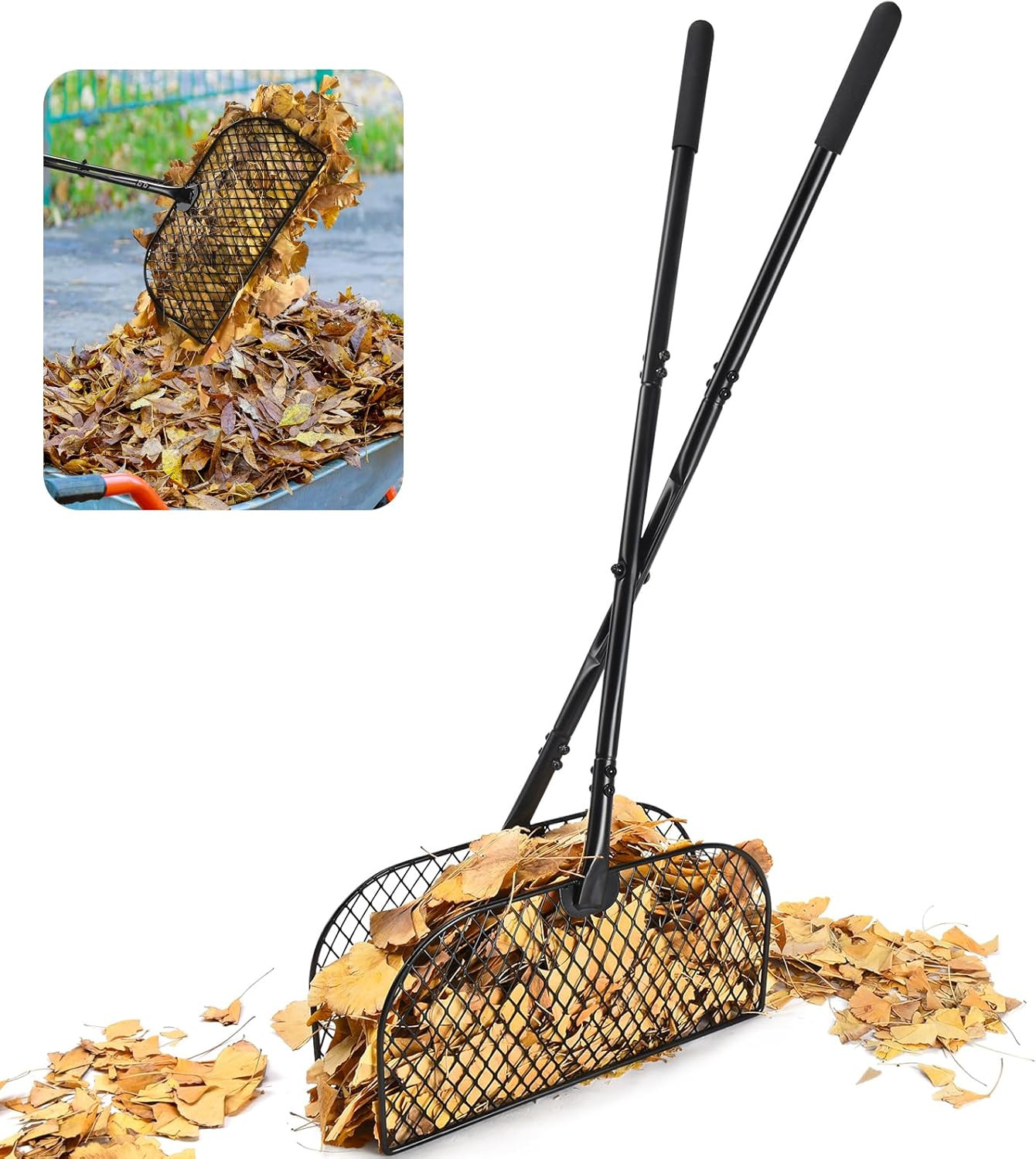 Leaf Grabber Rake with Long Handle, Lightweight Metal Leaves Rakes, Leaf Collect