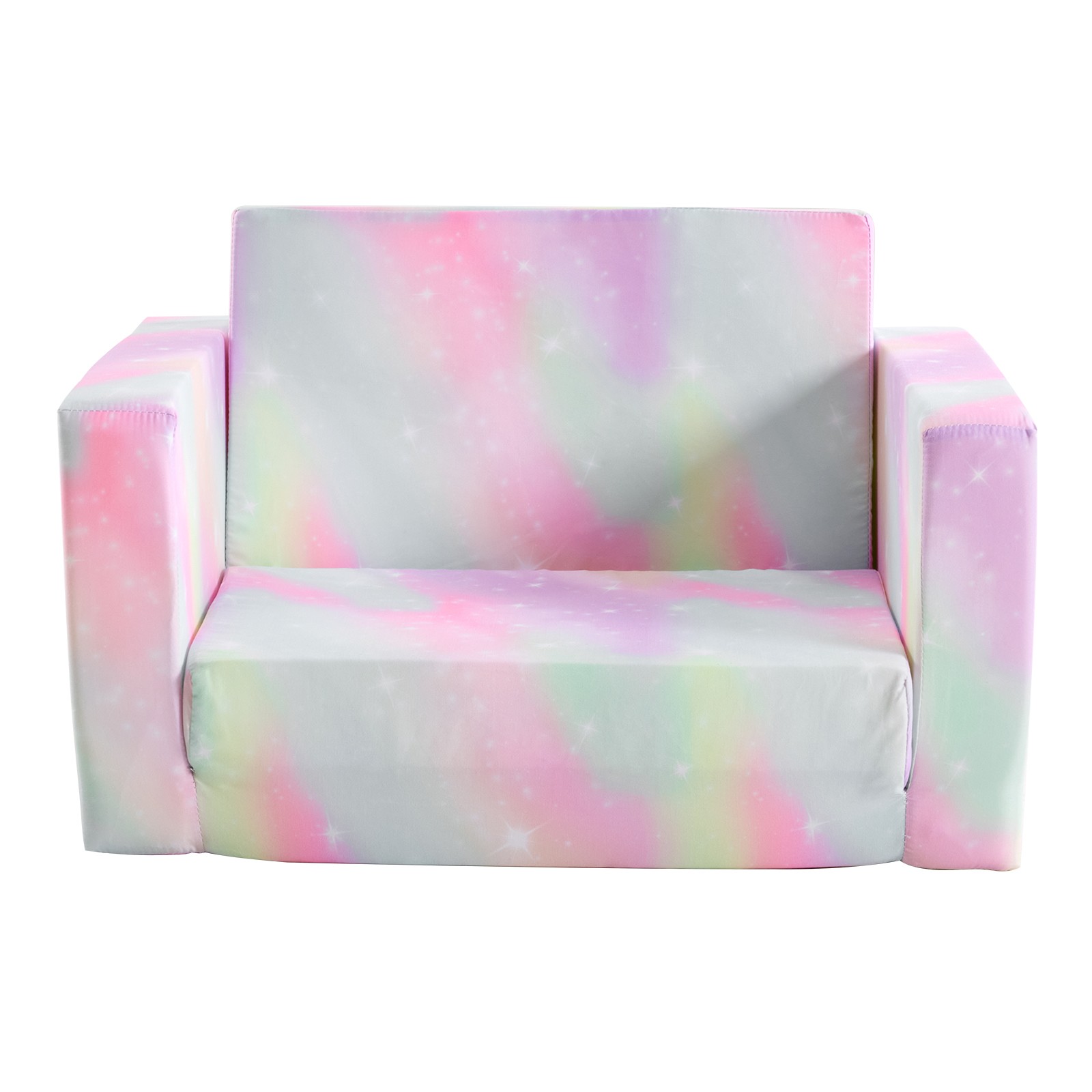 Kids Foldable All-Sponge Sofa Bed, Spray-Print Slant Peach Fabric Chaise Lounge