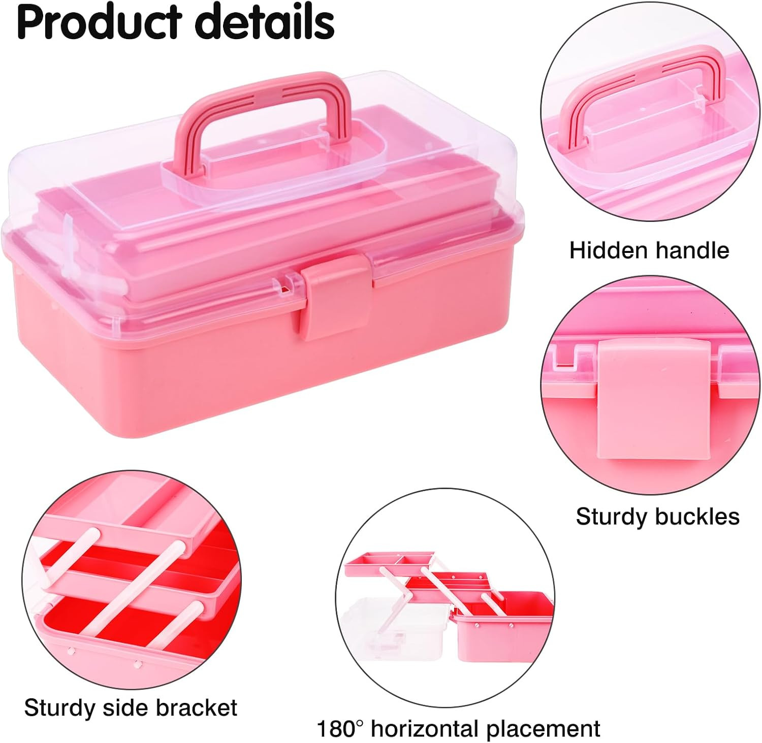 Hair Accessories Box,3-Layer Craft Tackle Art Tool Organizer Pink | 3-Layer Fold
