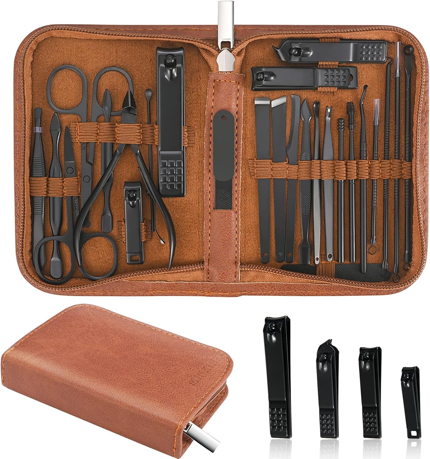 Manicure Set Professional Nail Clipper Kit-26 Pieces Stainless Steel Brown