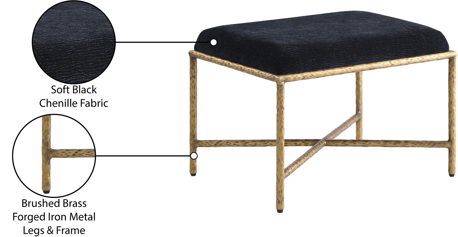 Meridian Furniture Valley Black Chenille Fabric Bench