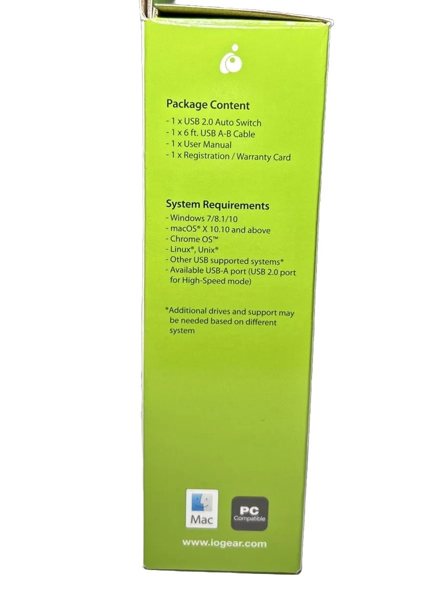 IOGEAR 2-Port USB 2.0 Automatic Printer Switch Model GUB231 - PC/MAC Compatible