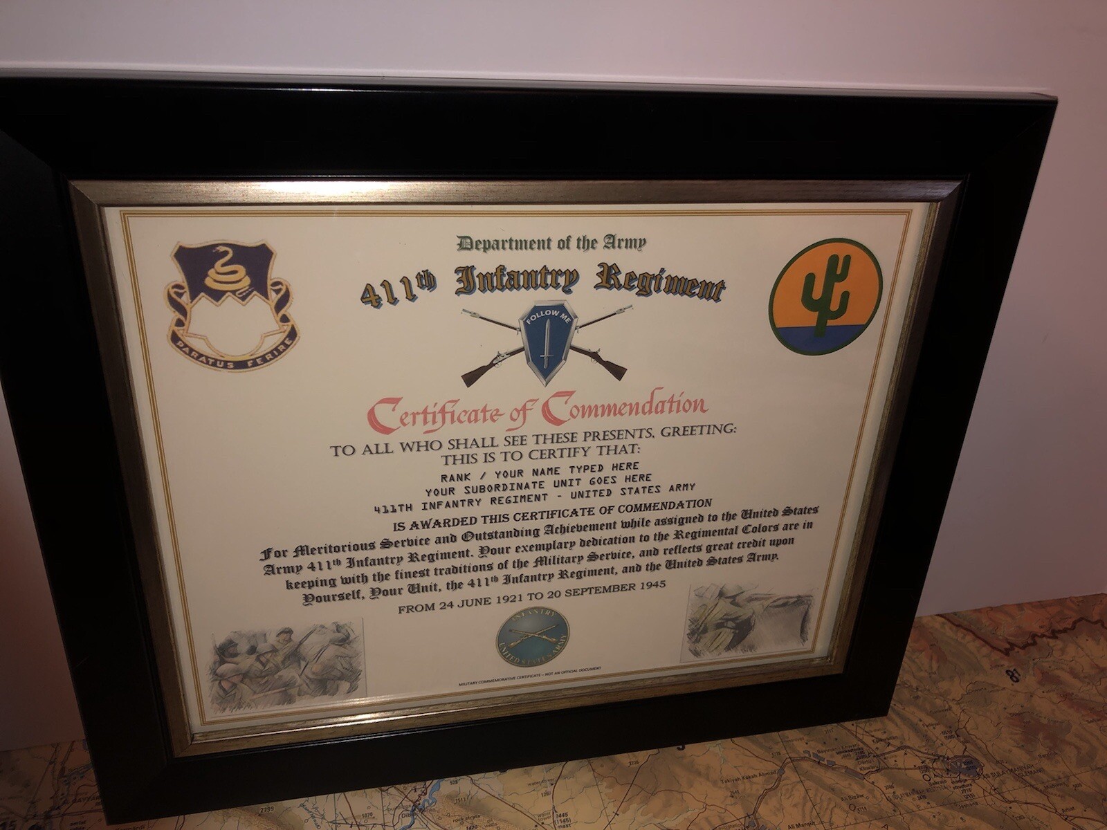 411TH INFANTRY REGIMENT / COMMEMORATIVE - CERTIFICATE OF COMMENDATION