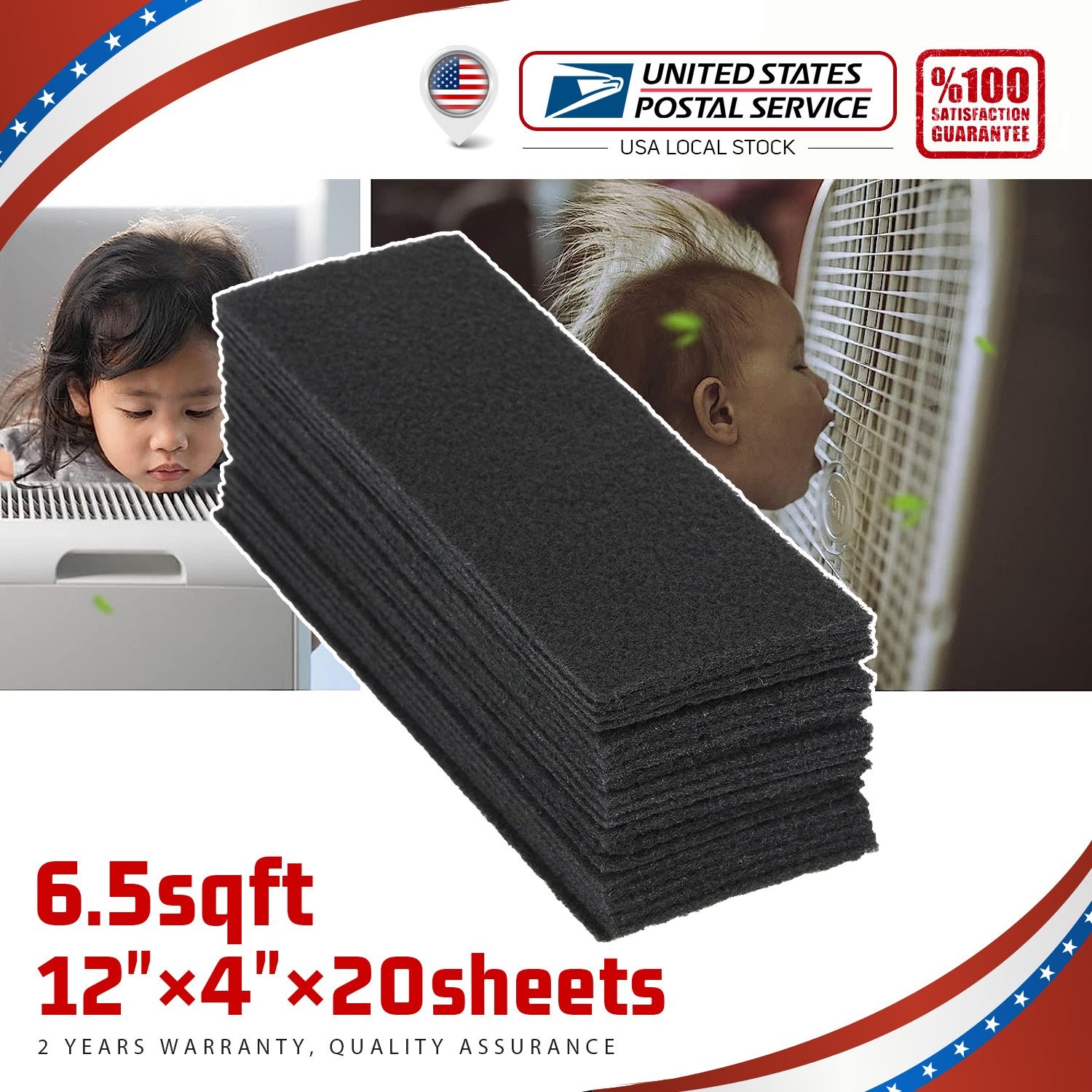 4"x12" 1/8" Premium Activated Carbon Pads Air Vent Filters Replacement 20PCS