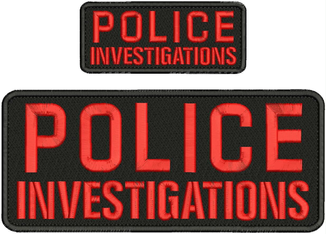 Collectible 2 Embroidery Patch Police Investigations 4x10 & 2x5 Red on black