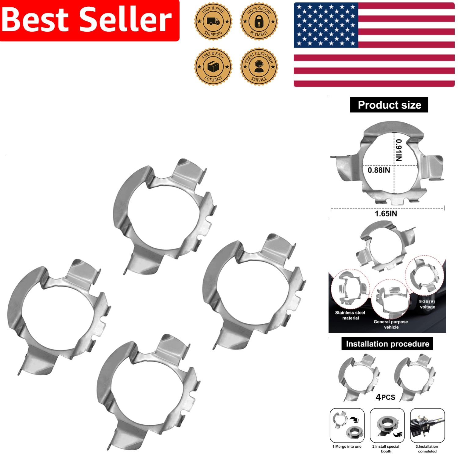 H7 LED Adapter Headlight Bulb Retainer Kit  VW Mercedes Audi BMW Buick