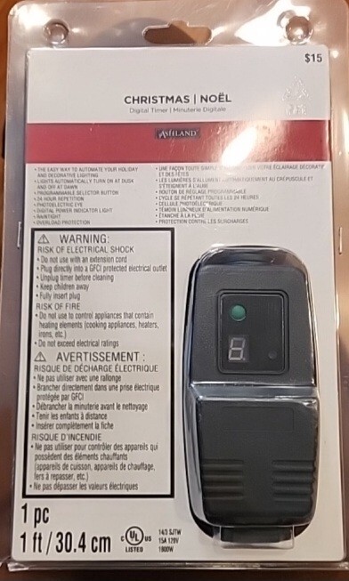 Ashland Digital Timer 6 Programable Modes 1ft / 30.4 cm Christmas New Sealed
