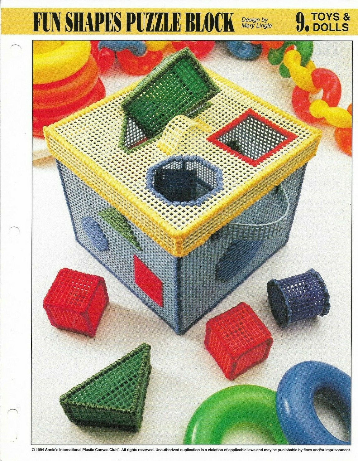 NEW FUN SHAPES PUZZLE BLOCK TOY ANNIE'S PLASTIC CANVAS PATTERN INSTRUCTIONS